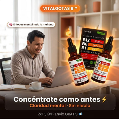 VitalGotas B™ 2x1 | Complejo B Líquido con B12, B6 y B1 | Energía, Enfoque y Bienestar Diario