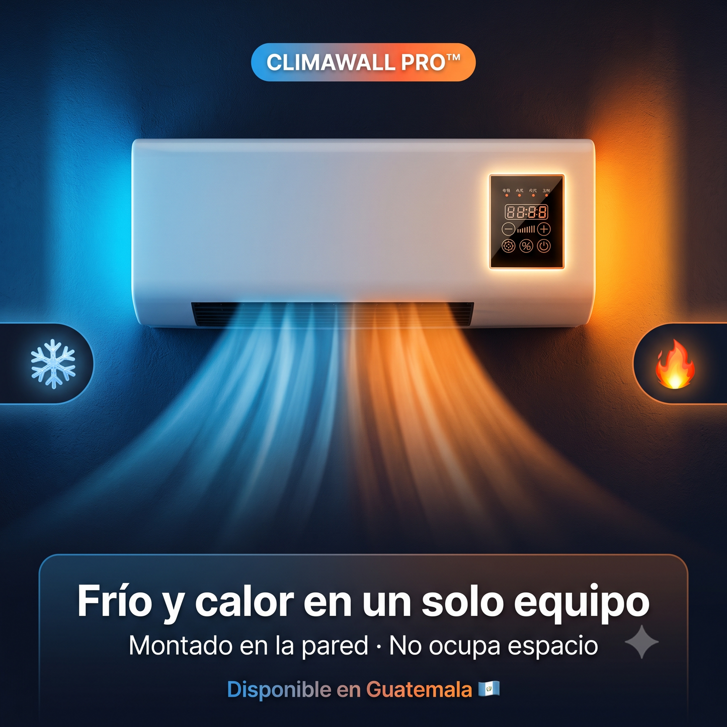 ClimaWall Pro™ | Aire Frío y Calor 2 en 1 Montado en Pared | Panel Táctil Digital